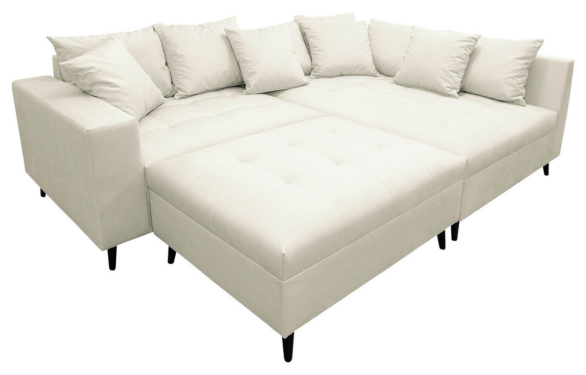 Ecksofa inkl. Hocker in Mikrofaser Hellgrau  - Hellgrau/Schwarz, Design, Holz/Textil (247/174cm) - MID.YOU