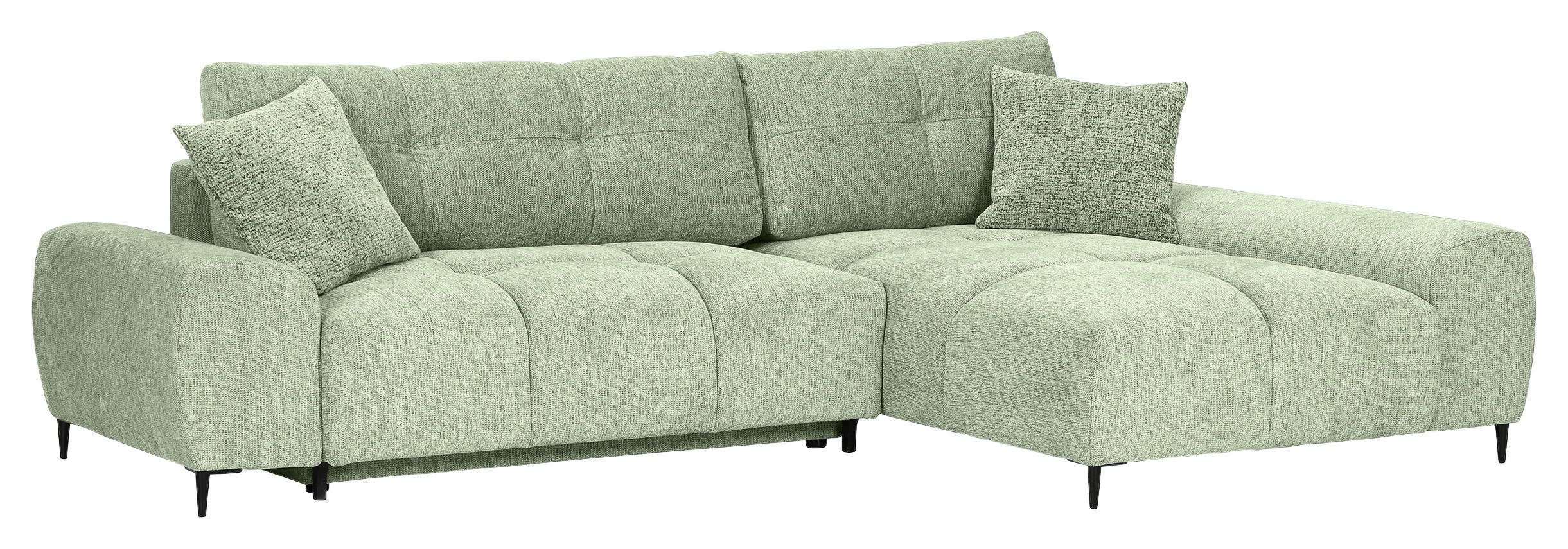 ECKSOFA Hellgrün Flachgewebe  - Schwarz/Hellgrün, KONVENTIONELL, Textil/Metall (295/180cm) - Carryhome