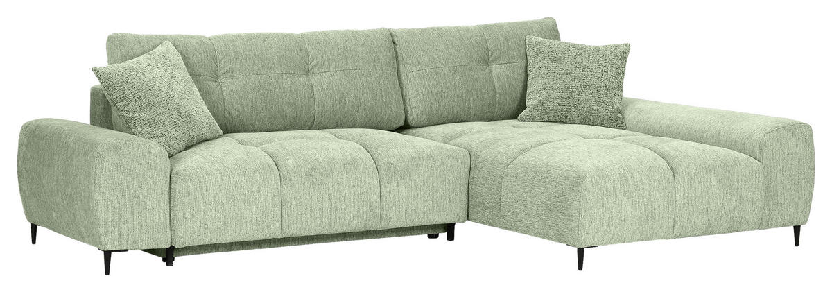 ECKSOFA Hellgrün Flachgewebe  - Schwarz/Hellgrün, KONVENTIONELL, Textil/Metall (295/180cm) - Carryhome