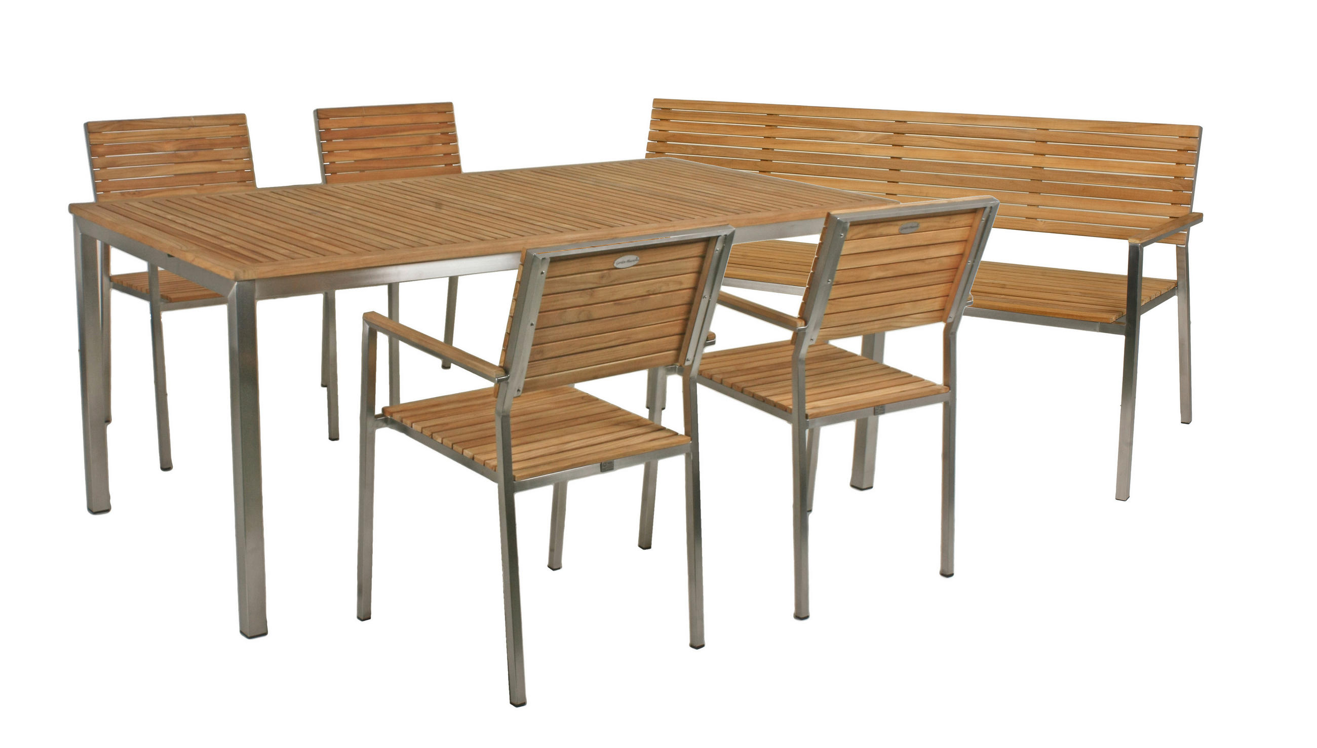 GARTENTISCHGRUPPE  - Silberfarben/Braun, Basics, Holz/Metall - Gardenson