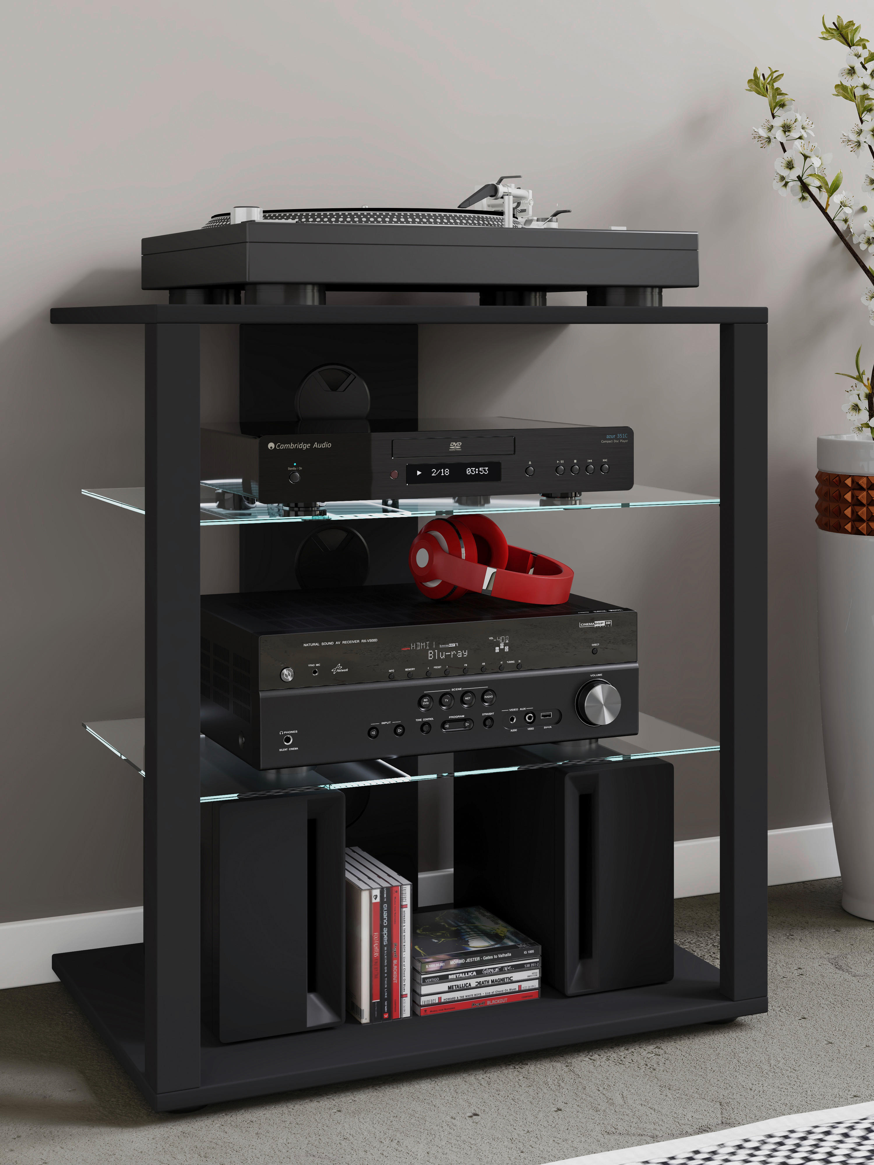 TV-RACK Holzwerkstoff Schwarz  - Schwarz, Basics, Holzwerkstoff/Kunststoff (60/70/41cm) - MID.YOU