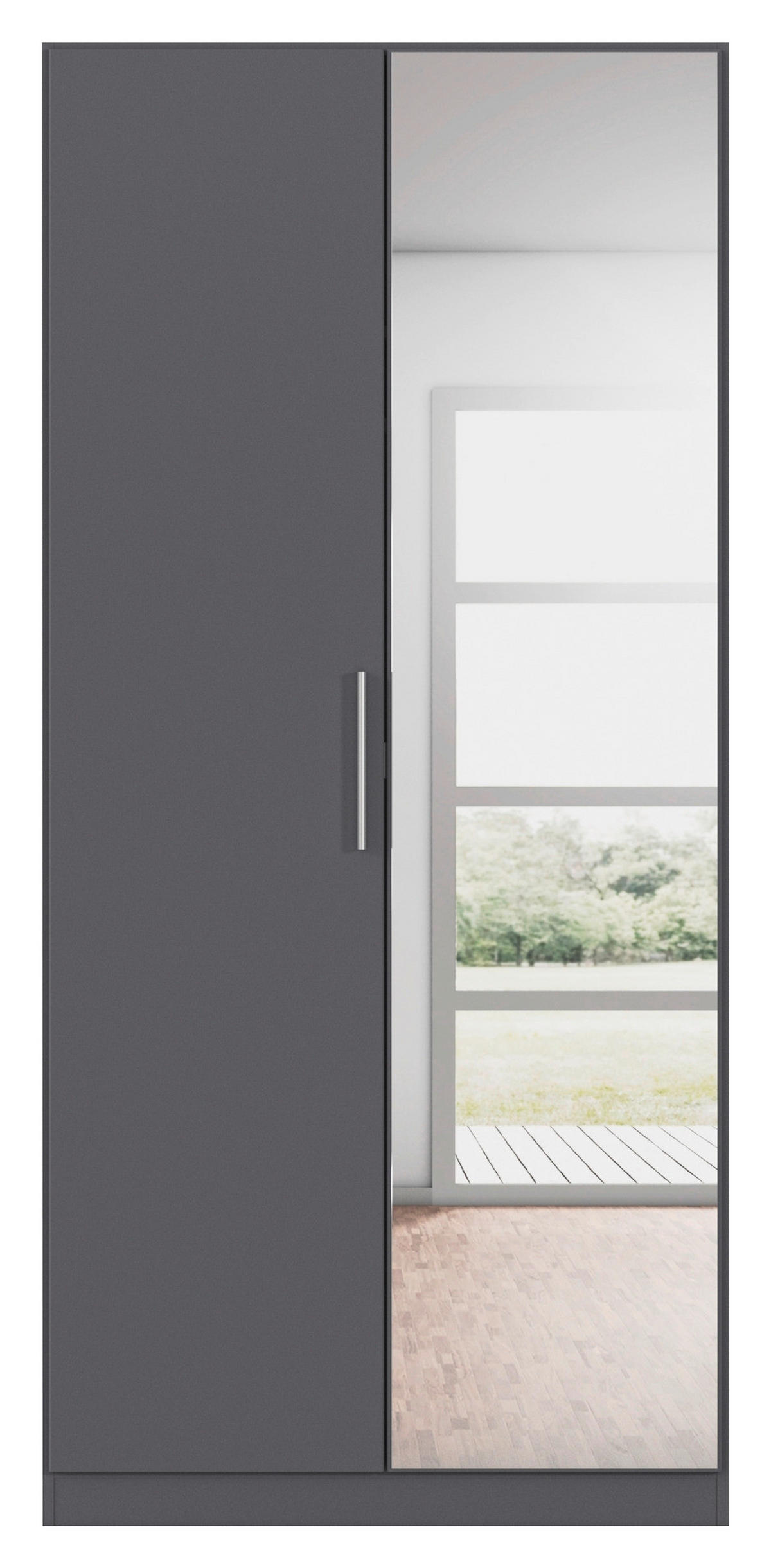 DREHTÜRENSCHRANK 91/197/54 cm,  in Grau, 2-türig  - Alufarben/Grau, KONVENTIONELL, Glas/Holzwerkstoff (91/197/54cm) - home24