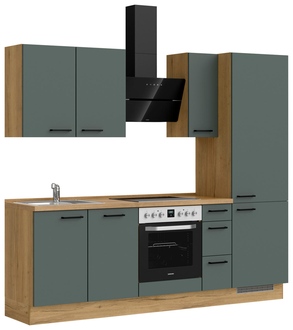 KÜCHENBLOCK 240 cm   in Eichefarben, Dunkelgrün  - Dunkelgrün/Eichefarben, MODERN, Holzwerkstoff/Metall (240cm) - Nobilia
