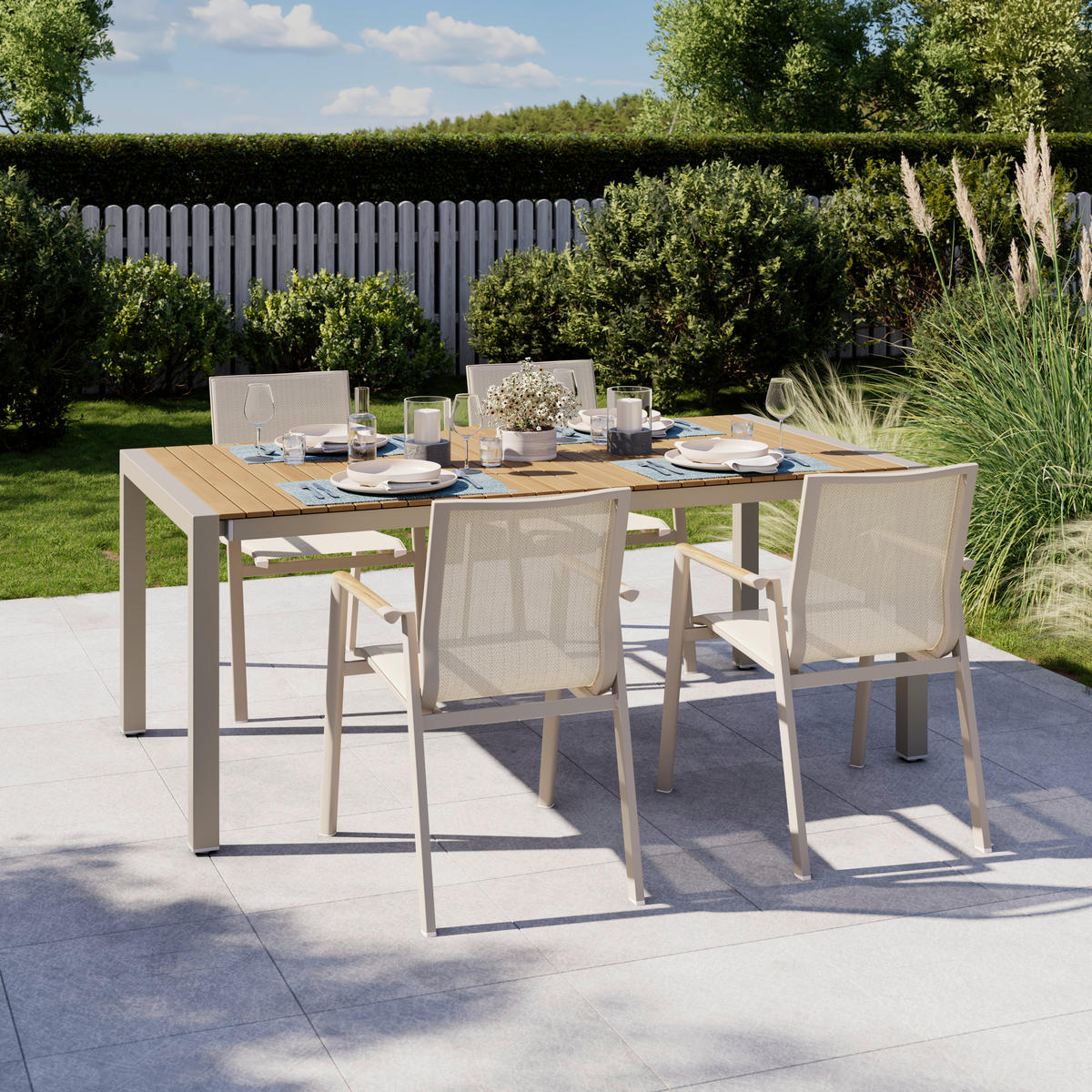 GARTENTISCH  - Beige/Teakfarben, MODERN, Holz/Metall (118,5/252/100/75cm) - Ambia Garden