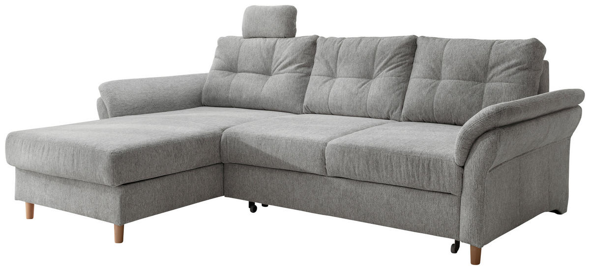 ECKSOFA in Chenille Silberfarben  - Silberfarben/Naturfarben, Modern, Holz/Textil (176/250cm) - Livetastic