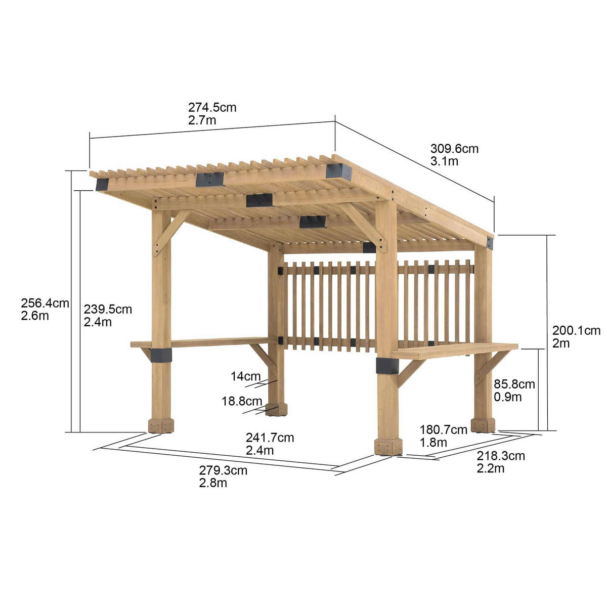 PERGOLA 309,6/239-256,4/274,5 cm  - Braun, Basics, Holz (309,6/239-256,4/274,5cm) - Modante