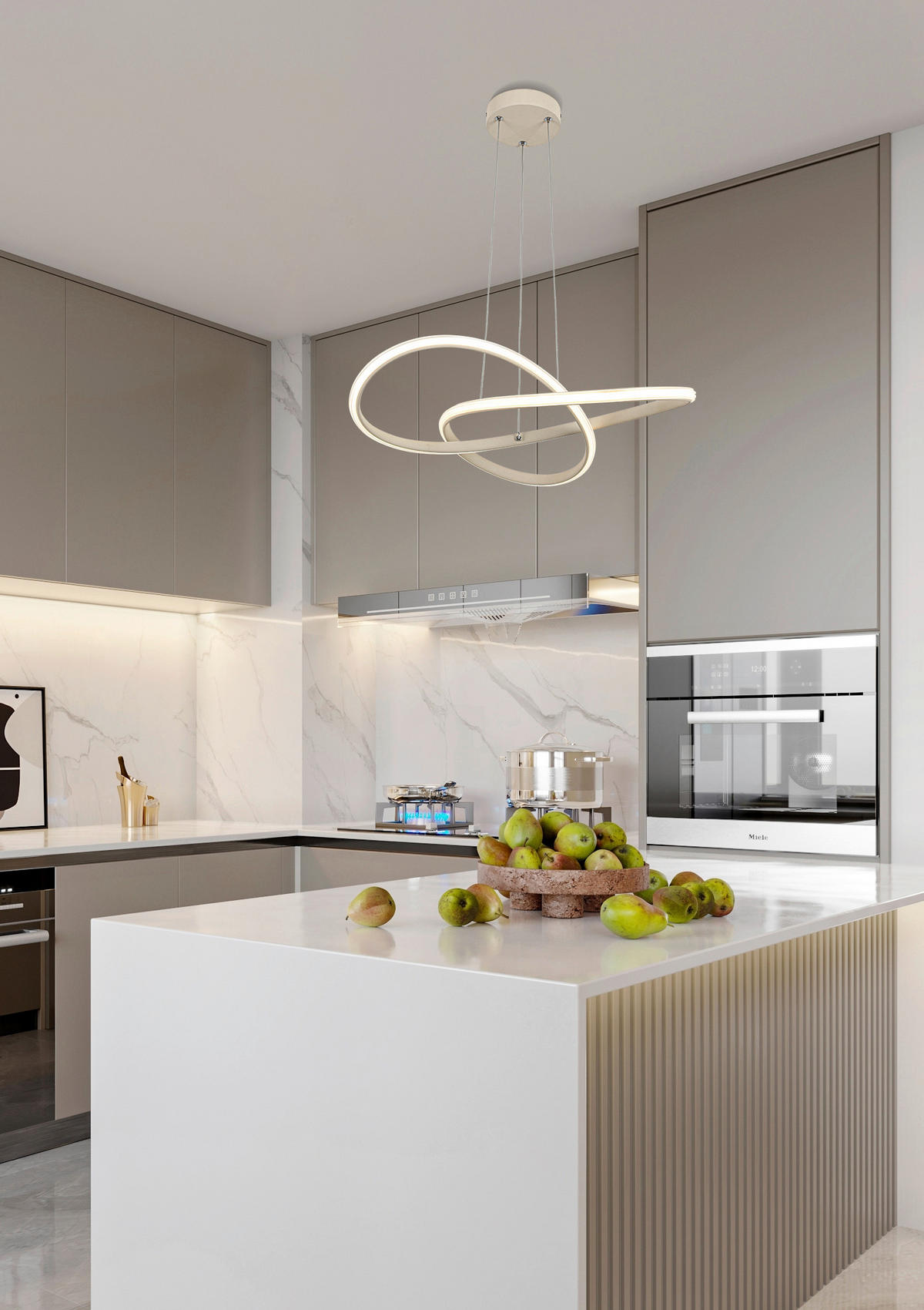 ZÁVĚSNÉ LED SVÍTIDLO, 55/120 cm  - barvy chromu/pískové barvy, Design, kov/plast (55/120cm) - Novel