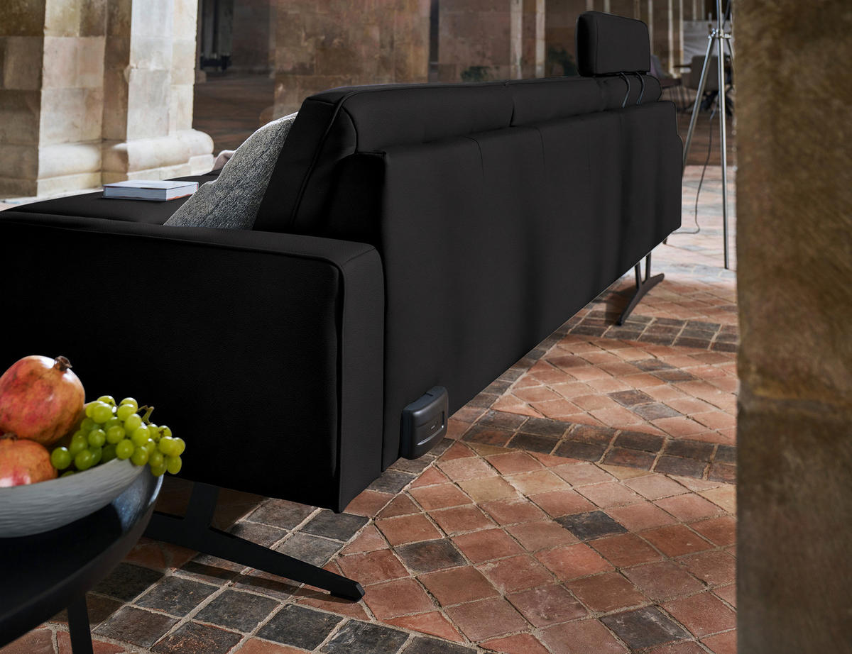ECKSOFA in Echtleder Schwarz  179/324 cm  - Anthrazit/Schwarz, KONVENTIONELL, Leder/Metall (179/324cm) - Johann Jakob
