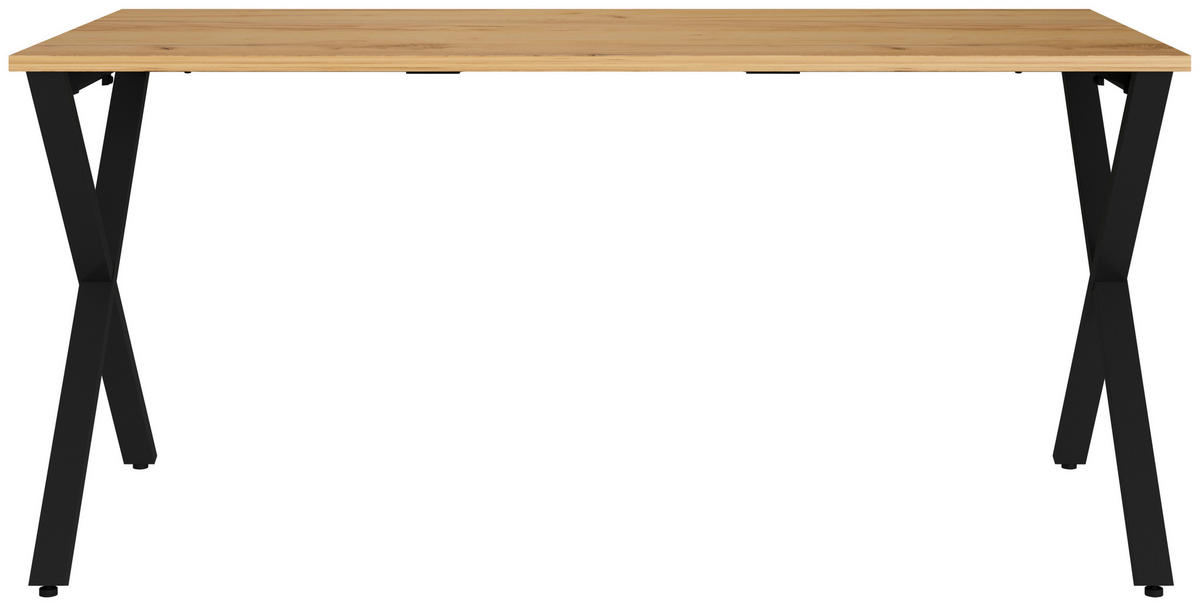 SCHREIBTISCH 160/80/75 cm  in Schwarz, Eichefarben, Hellbraun  - Hellbraun/Eichefarben, MODERN, Holzwerkstoff/Metall (160/80/75cm) - Novel