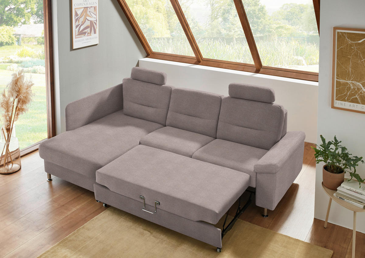 ECKSOFA Flachgewebe Altrosa  - Alufarben/Altrosa, Konventionell, Textil/Metall (160/244cm) - Beldomo Comfort