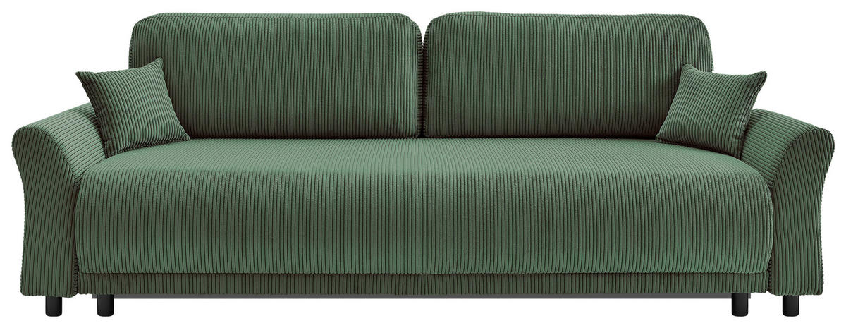 SCHLAFSOFA Malta Cord Grün  inkl. Zierkissen, Rückenkissen, Bettkasten, Schlaffunktion, Rücken echt  - Schwarz/Grün, Design, Textil (244/88/100cm) - P & B