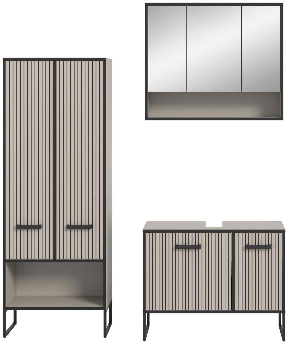 BADEZIMMER 3-teilig  in 139 cm  - Kaschmir/Schwarz, MODERN, Holzwerkstoff/Metall (139cm) - MID.YOU