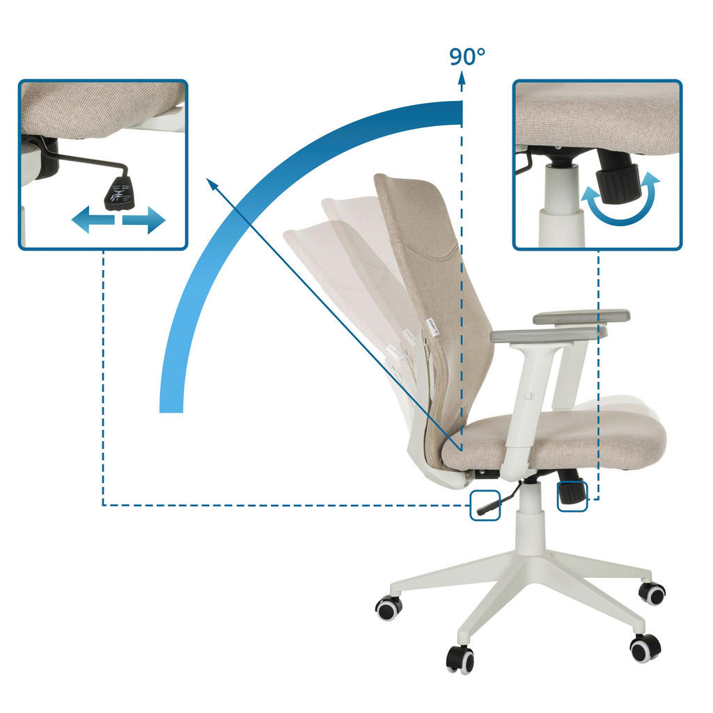 Thumbnail - Mid.you Drehstuhl, Beige, Textil, Drehkreuz, 70x115x70 cm, inklusive Armlehnen, ergonomische Rückenlehne, Arbeitszimmer,...