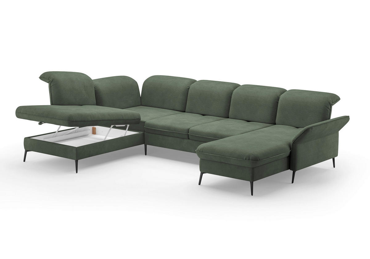WOHNLANDSCHAFT in Flachgewebe Grün  - Schwarz/Grün, KONVENTIONELL, Textil/Metall (231/359/198cm) - Sit & More
