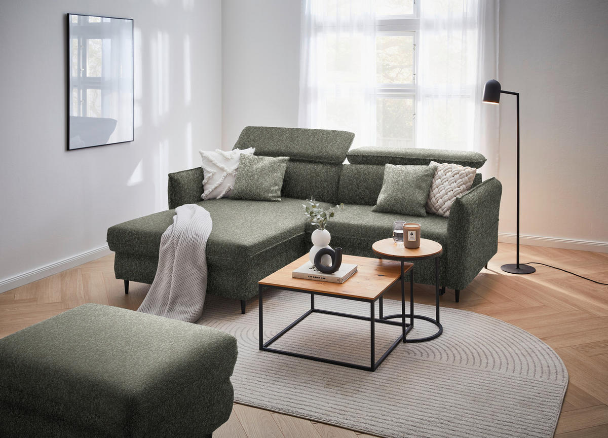 ECKSOFA in Struktur Hellgrau, Grün  - Hellgrau/Schwarz, Design, Holz/Textil (185/232cm) - Stylife