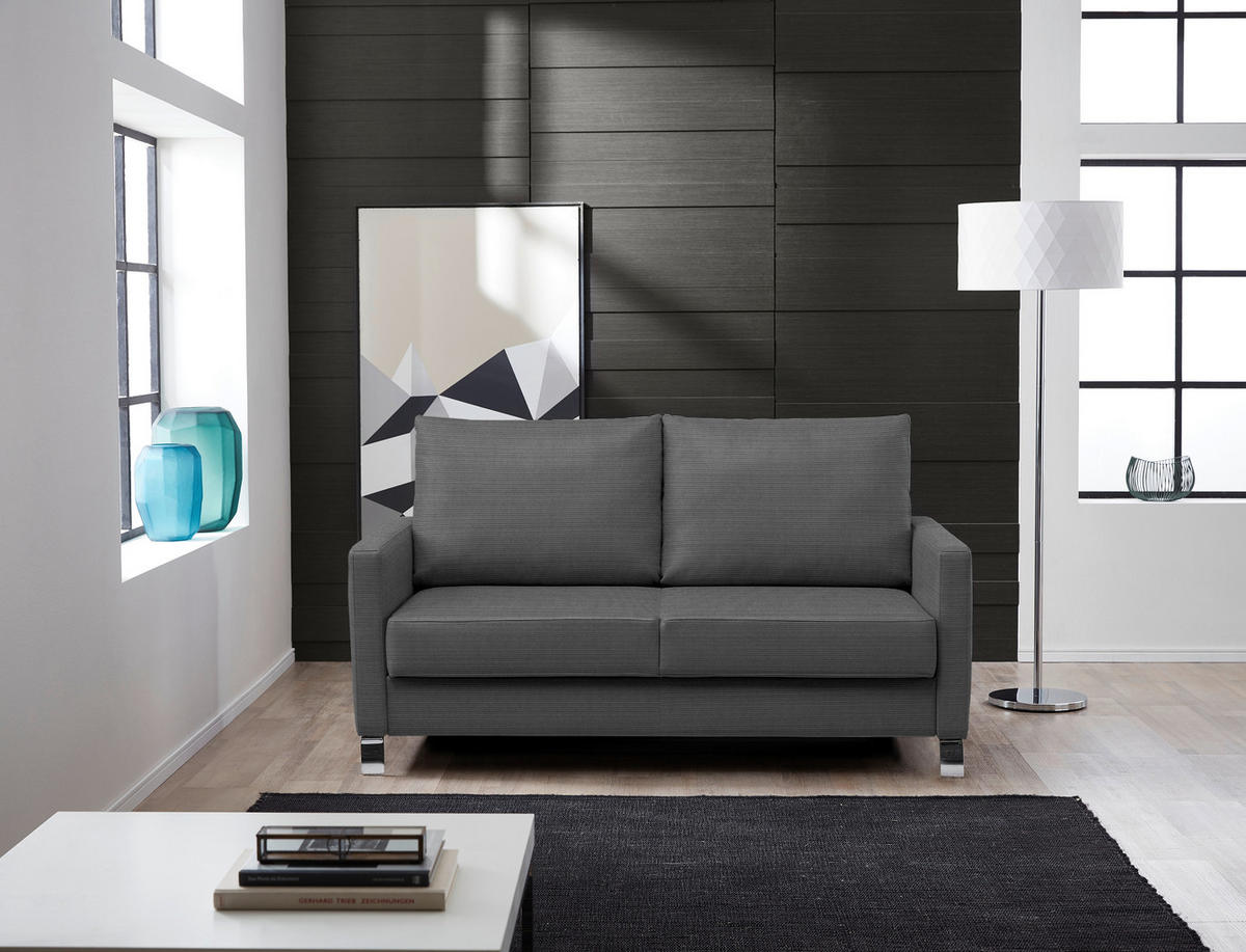 SCHLAFSOFA Feincord Anthrazit  - Chromfarben/Anthrazit, Design, Textil/Metall (140/90/95cm) - Bali