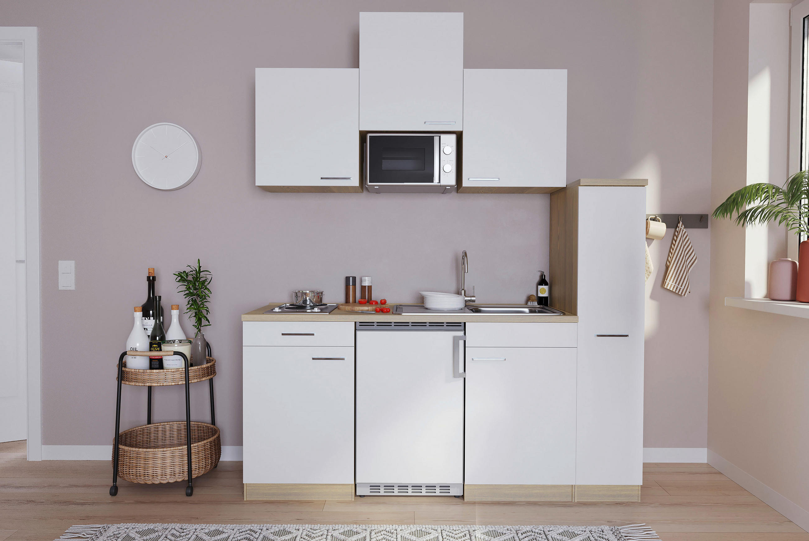 KÜCHENBLOCK 180 cm in Weiß - Eichefarben/Alufarben, Basics, Holzwerkstoff/Kunststoff (180cm) - Respekta
