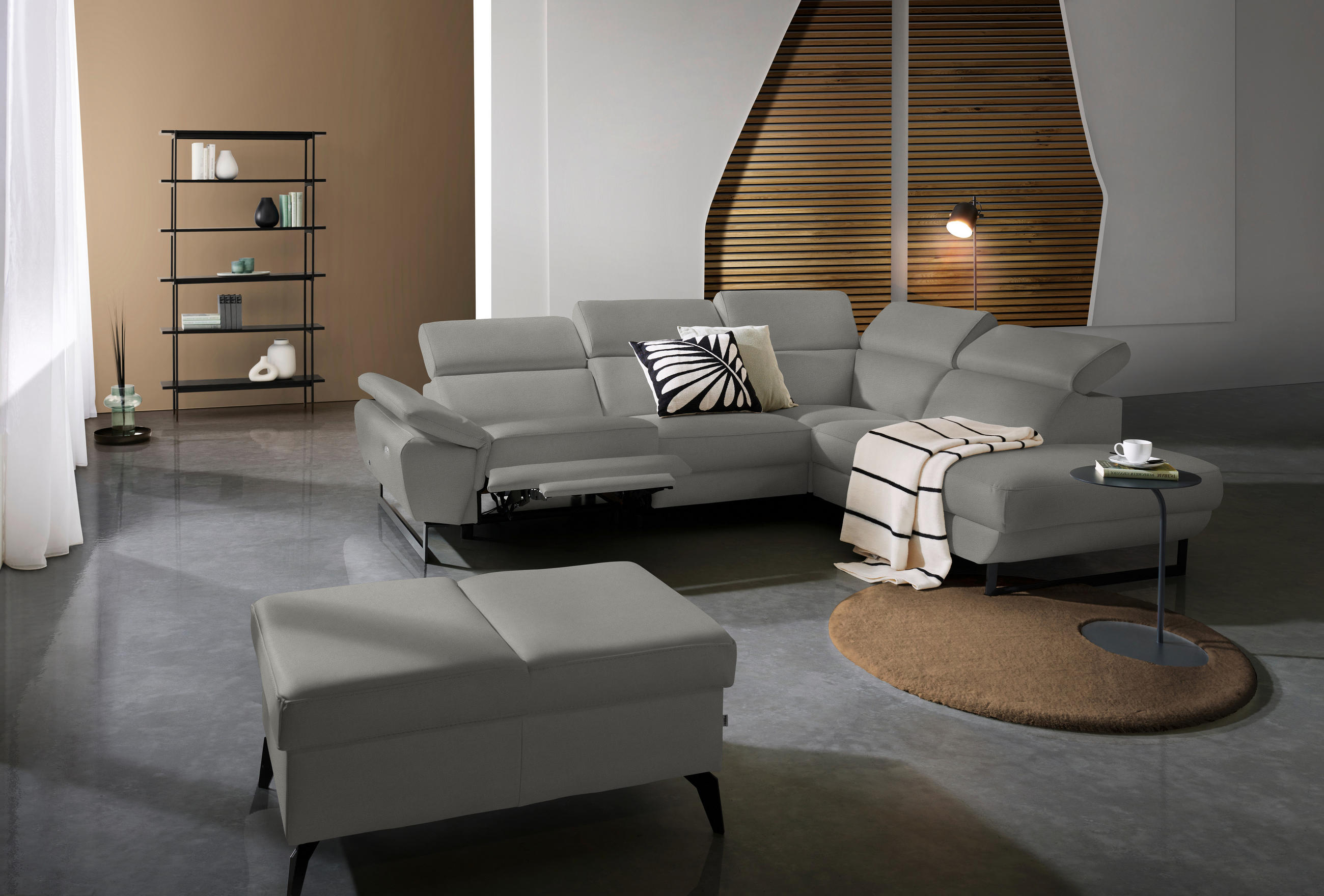 ECKSOFA in Echtleder Grau  - Schwarz/Grau, Design, Leder/Metall (281/225cm) - Celina Home