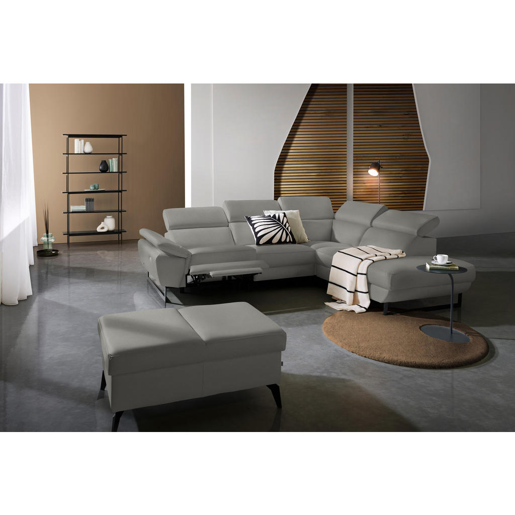 Thumbnail - Celina Home Ecksofa, Grau, Leder, Echtleder, Spaltleder, Rindleder, 5-Sitzer, Ottomane rechts, L-Form, 281x225 cm, Made ...