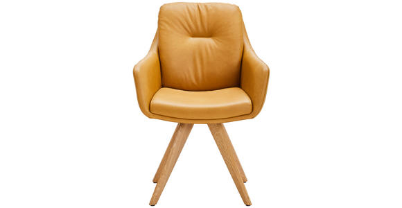 ARMLEHNSTUHL in Echtleder pigmentiert - Wildeiche/Dunkelgelb, Design, Leder/Holz (62/90/65cm) - Waldwelt