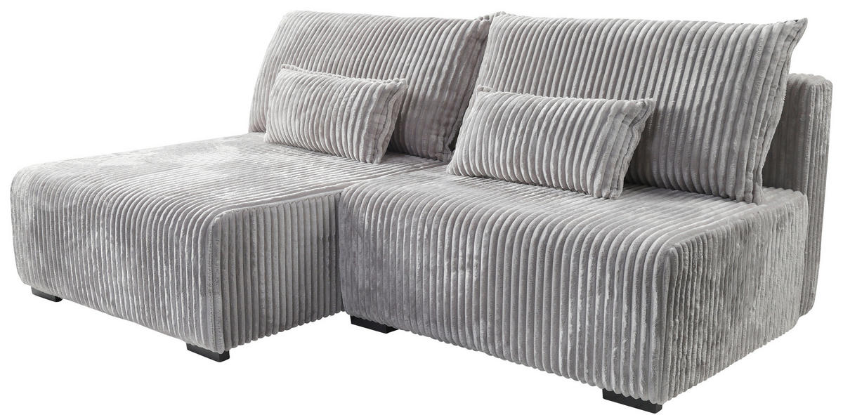 ECKSOFA in Cord Hellgrau  - Hellgrau/Schwarz, Modern, Holz/Textil (145/210cm) - MID.YOU