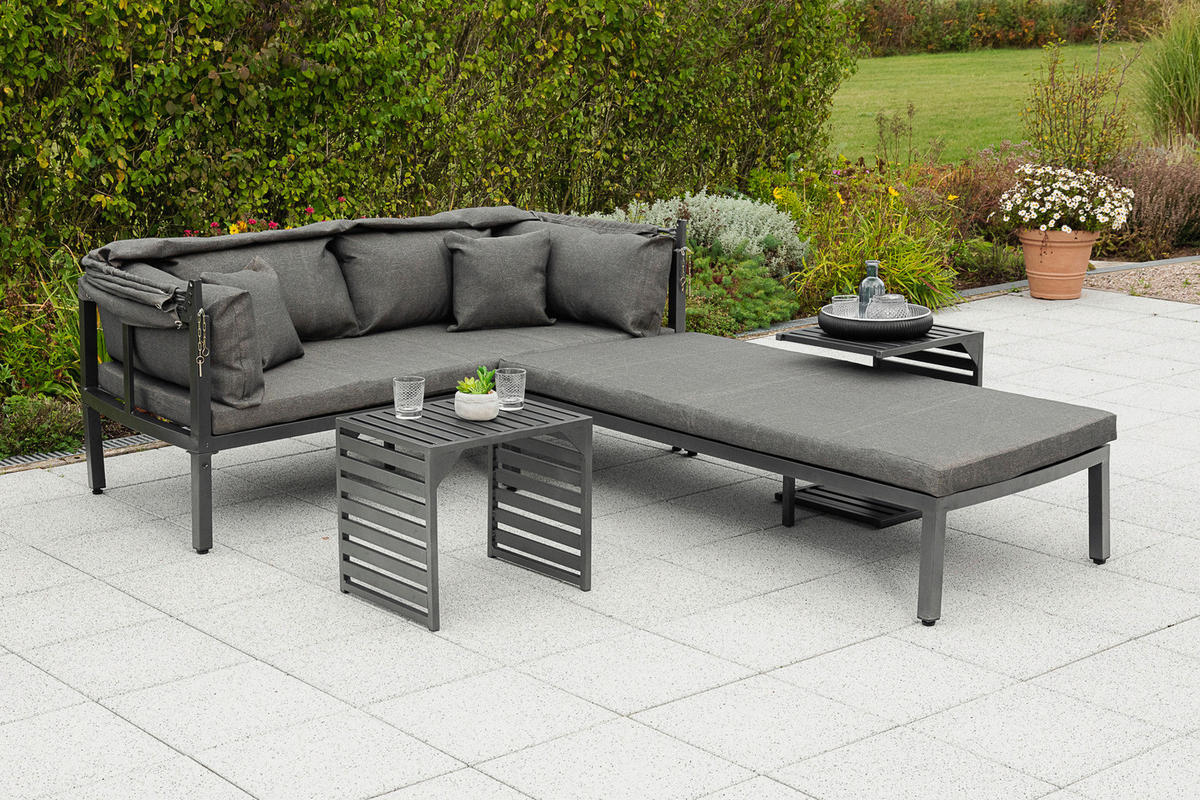 LOUNGEGARNITUR 13-teilig   175/148/80 cm Aluminium  - Graphitfarben/Grau, KONVENTIONELL, Textil/Metall (175/148/80cm) - Gardenson