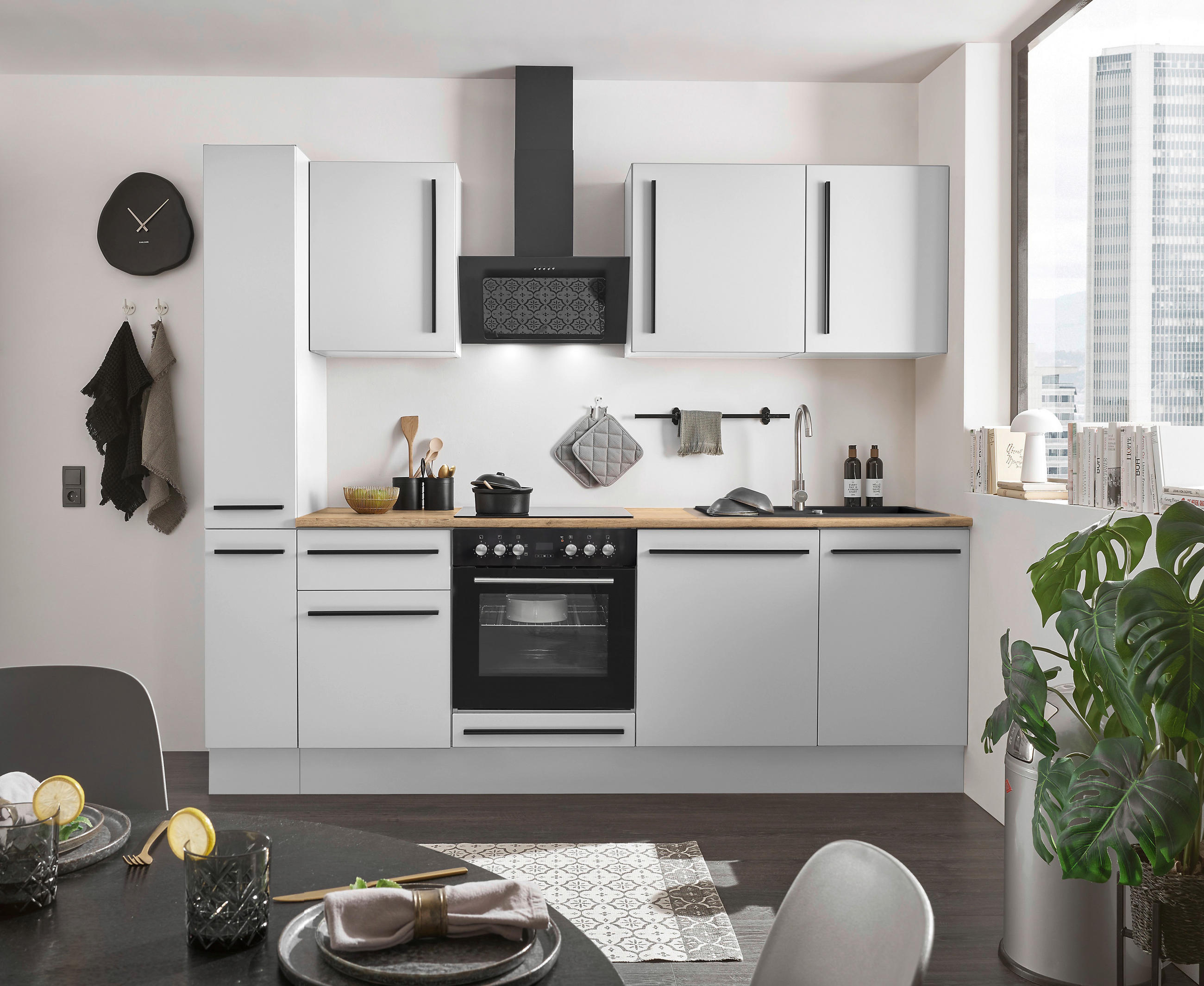 KÜCHENBLOCK 250 cm   in Weiß, Eichefarben  - Eichefarben/Schwarz, Design, Holzwerkstoff/Kunststoff (250cm) - MID.YOU