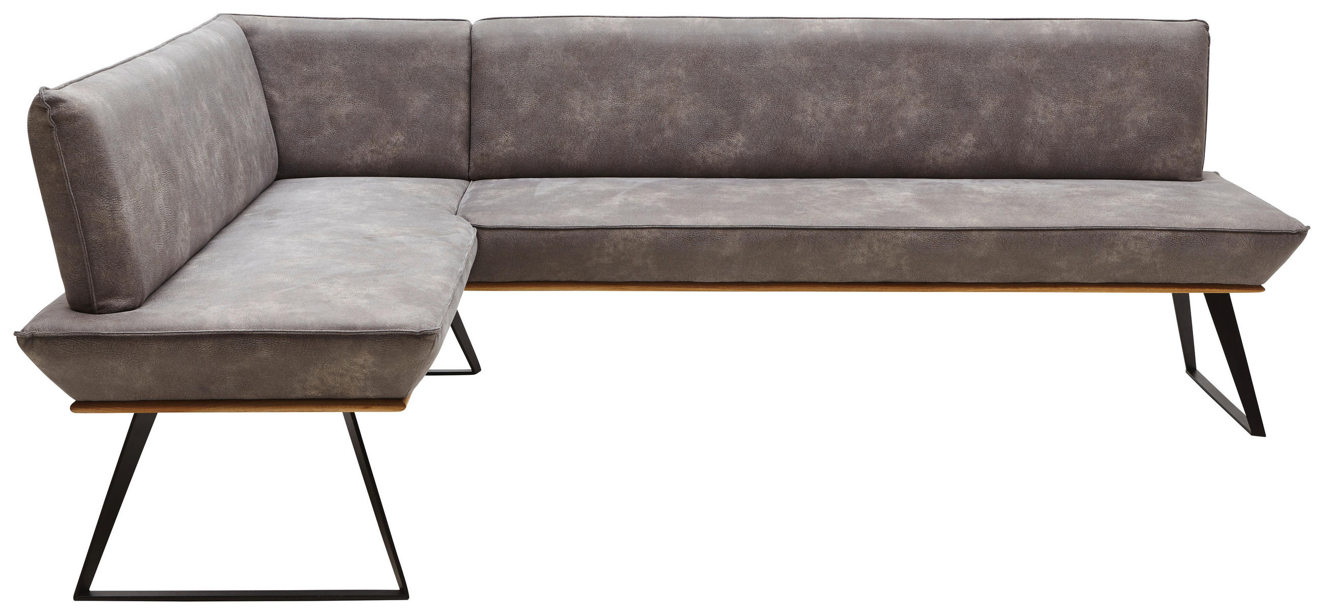 ECKBANK 163/243 cm Lederlook Schwarz, Eichefarben, Graubraun Eiche massiv Metall - Eichefarben/Graubraun, Design, Holz/Textil (163/243cm) - Voleo
