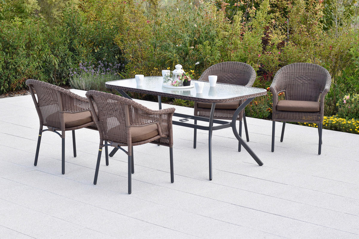 GARTENTISCHGRUPPE  - Dunkelbraun/Graphitfarben, KONVENTIONELL, Glas/Kunststoff - Gardenson