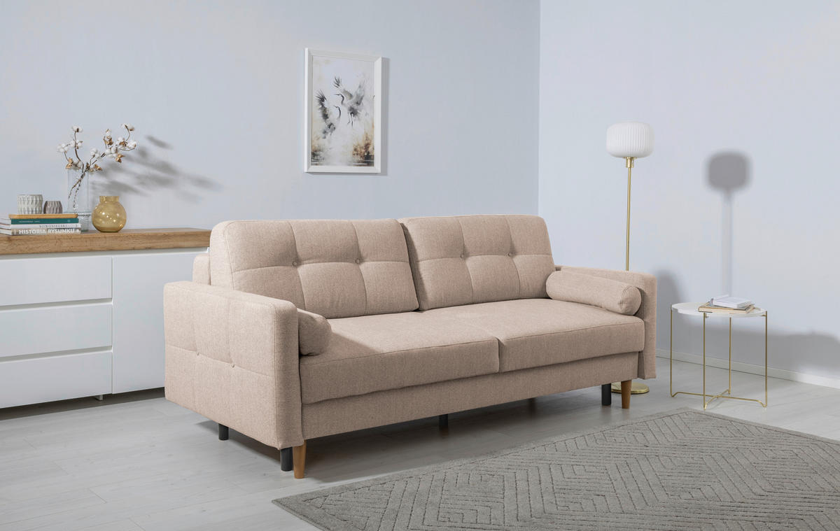 SCHLAFSOFA in Beige  - Beige/Buchefarben, Design, Holz/Textil (222/93/99cm) - MID.YOU