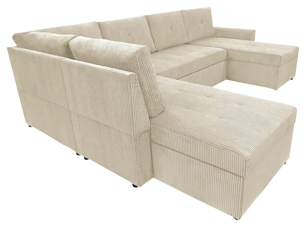 WOHNLANDSCHAFT in Cord Beige  - Beige/Schwarz, Design, Kunststoff/Textil (212/297/155cm) - MID.YOU