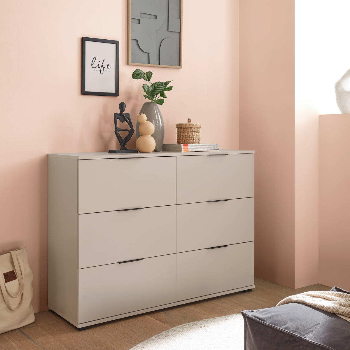 SIDEBOARD  121/91/38 cm 6 Schublade(n)  - Kaschmir/Schwarz, KONVENTIONELL, Holzwerkstoff/Kunststoff (121/91/38cm) - Boxxx