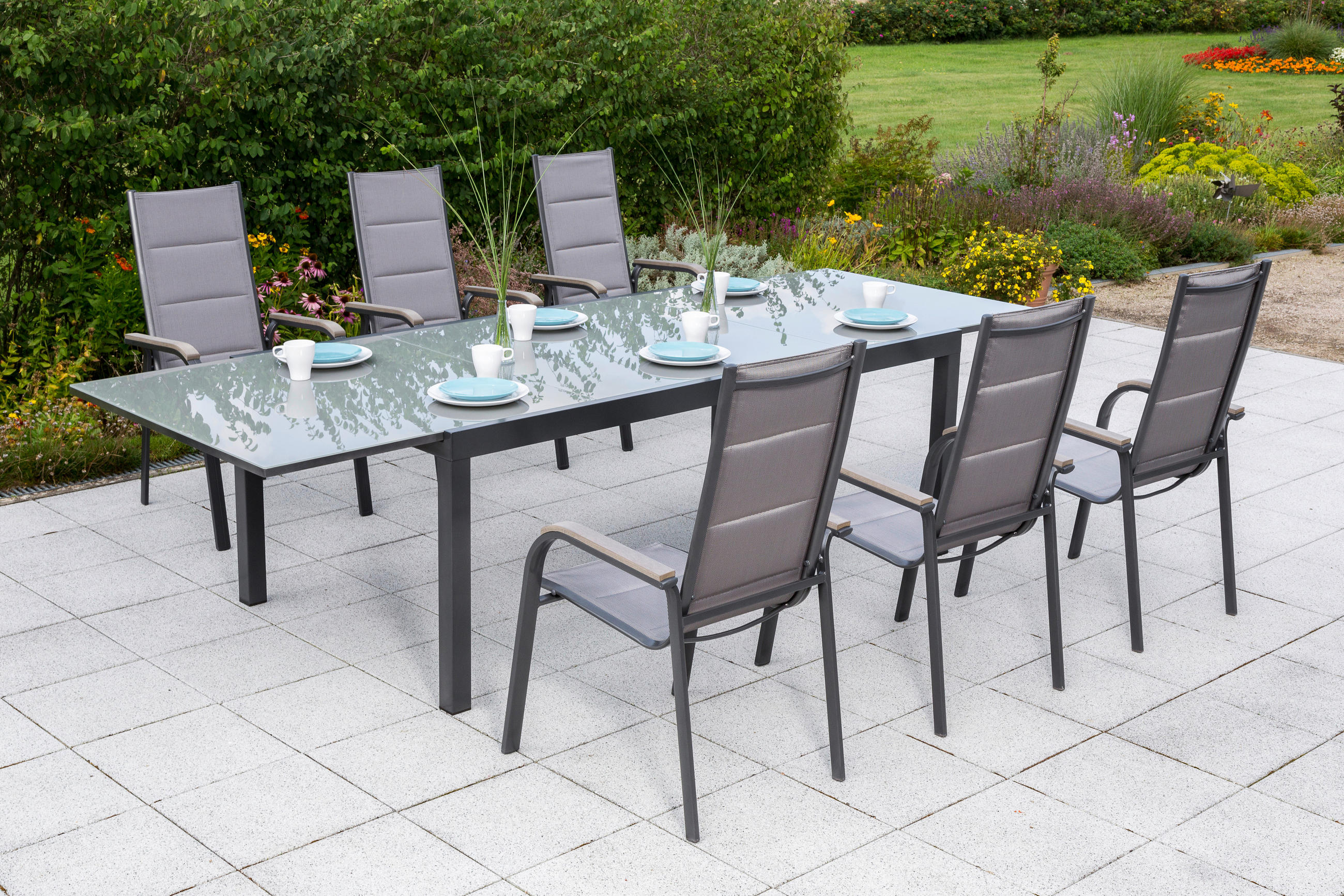 GARTENSET Aluminium  - Graphitfarben/Braun, MODERN, Textil/Metall - Gardenson