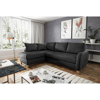 ECKSOFA Schwarz Echtleder Lederlook  - Buchefarben/Schwarz, Design, Leder/Holz (227/168cm) - Livetastic