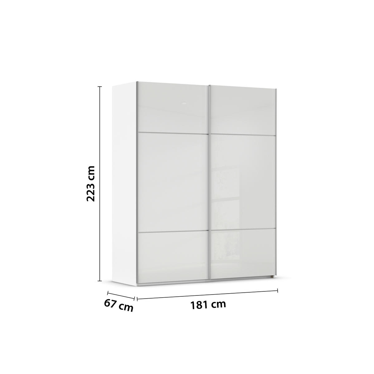 SCHWEBETÜRENSCHRANK 181/223/67 cm 2-türig Weiß  - Alufarben/Weiß, KONVENTIONELL, Glas/Holzwerkstoff (181/223/67cm) - Novel