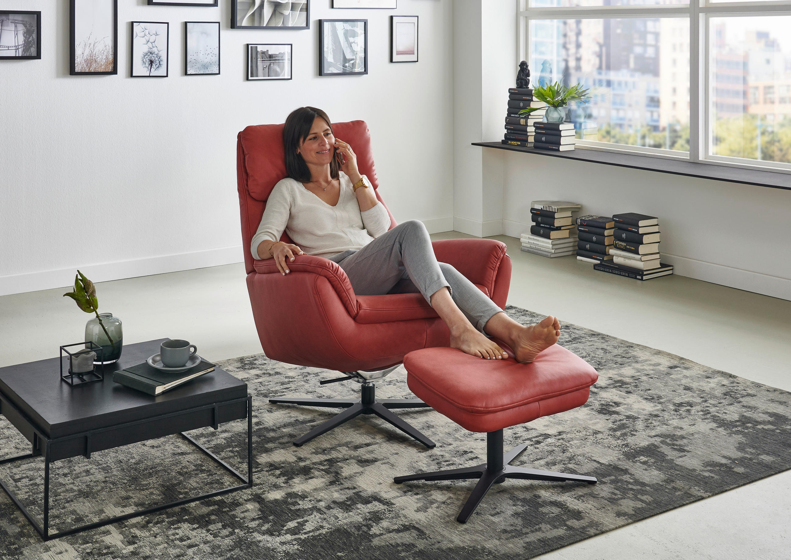 RELAXSESSEL in Textil Rot  - Rot/Schwarz, Design, Textil/Metall (79/108/89cm) - Beldomo System