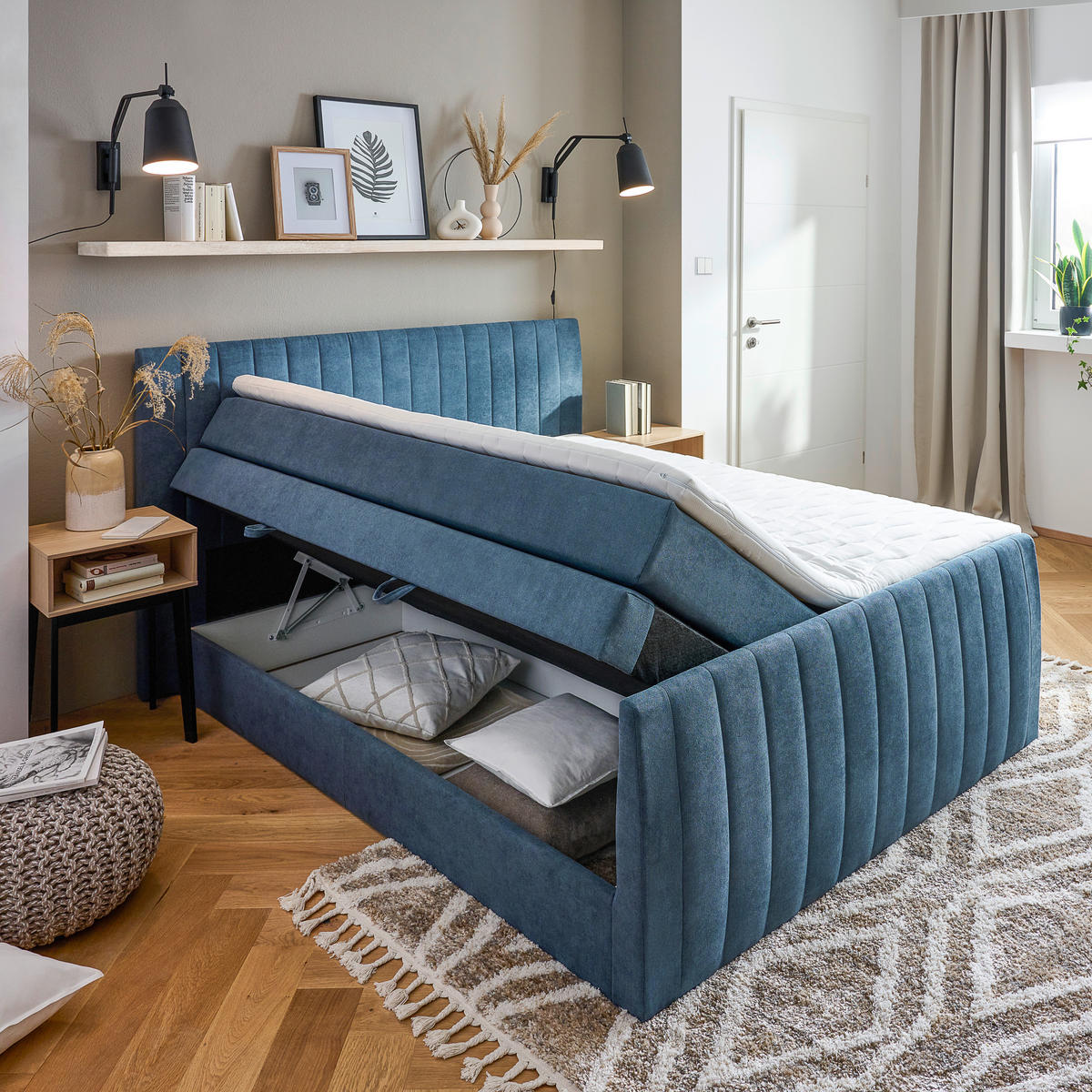 BOXSPRINGBETT 180/200 cm  in Blau  - Blau/Schwarz, KONVENTIONELL, Kunststoff/Textil (180/200cm) - Carryhome