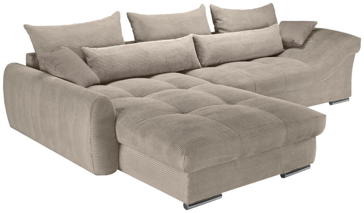 ECKSOFA Taupe Cord  - Taupe/Chromfarben, KONVENTIONELL, Textil/Metall (225/335cm) - Carryhome
