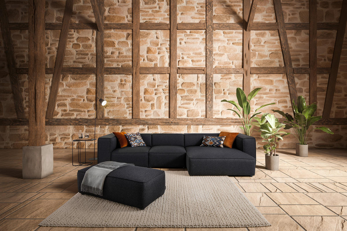 ECKSOFA in Flachgewebe Dunkelblau  - Schwarz/Dunkelblau, Design, Kunststoff/Textil (341/164cm) - W.Schillig