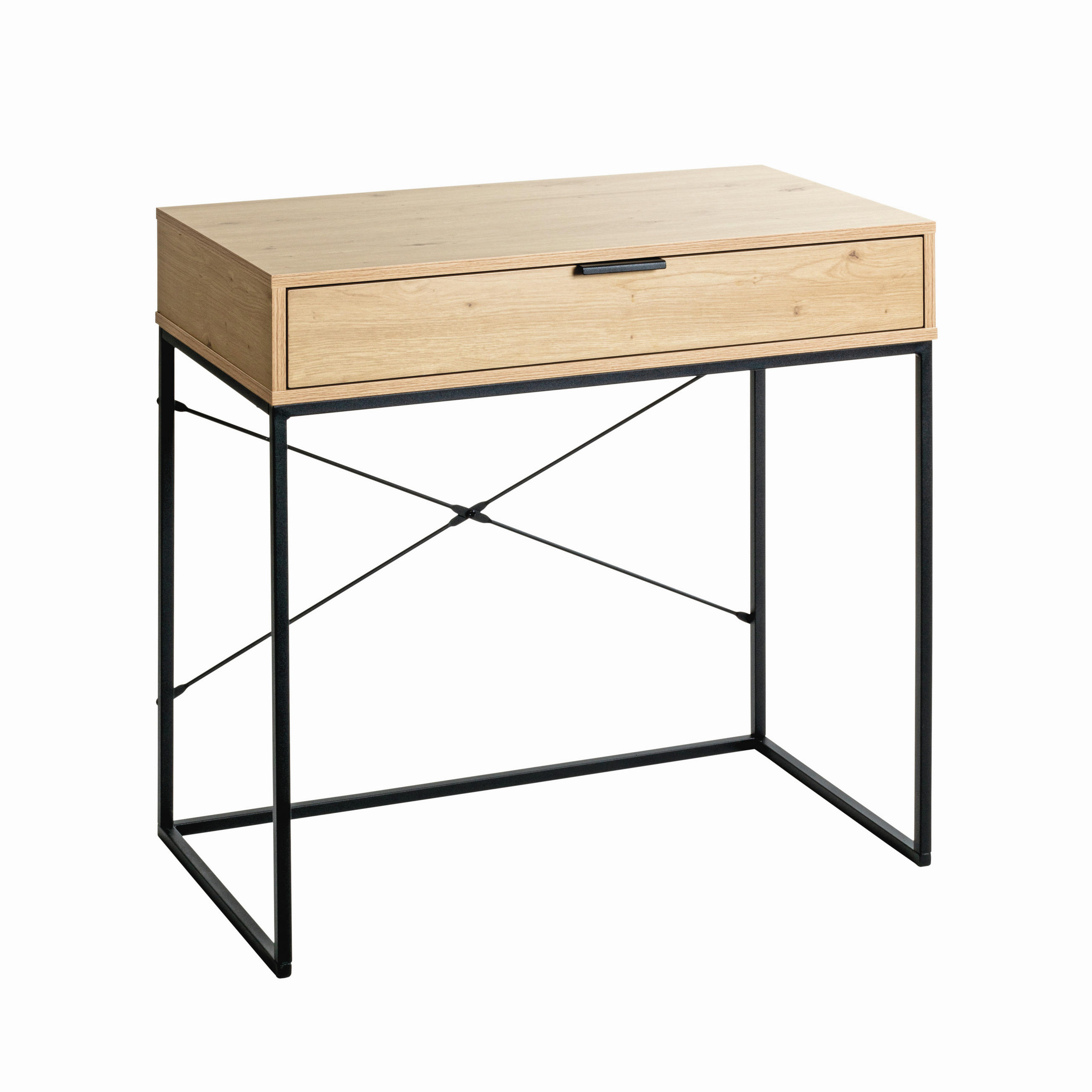 KONSOLENTISCH Schwarz, Eichefarben  - Eichefarben/Schwarz, Design, Holzwerkstoff/Metall (80/46/79cm)