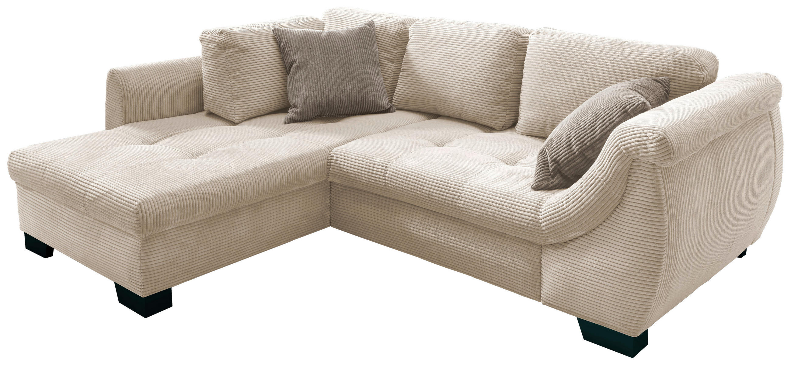 ECKSOFA in Cord Beige  - Beige/Graubraun, Design, Holz/Textil (190/250cm) - MID.YOU