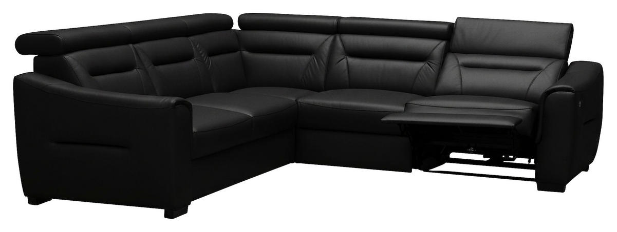 ECKSOFA Lederlook Echtleder Schwarz  - Wengefarben/Schwarz, Design, Leder/Holz (260/260cm) - Celina Home