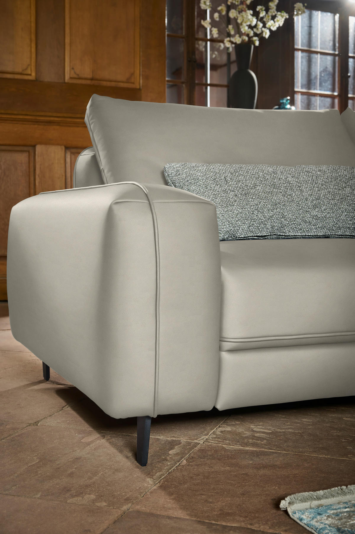 3-SITZER-SOFA  in Echtleder Hellgrau   - Anthrazit/Hellgrau, Design, Leder/Metall (230/70/109cm) - Johann Jakob