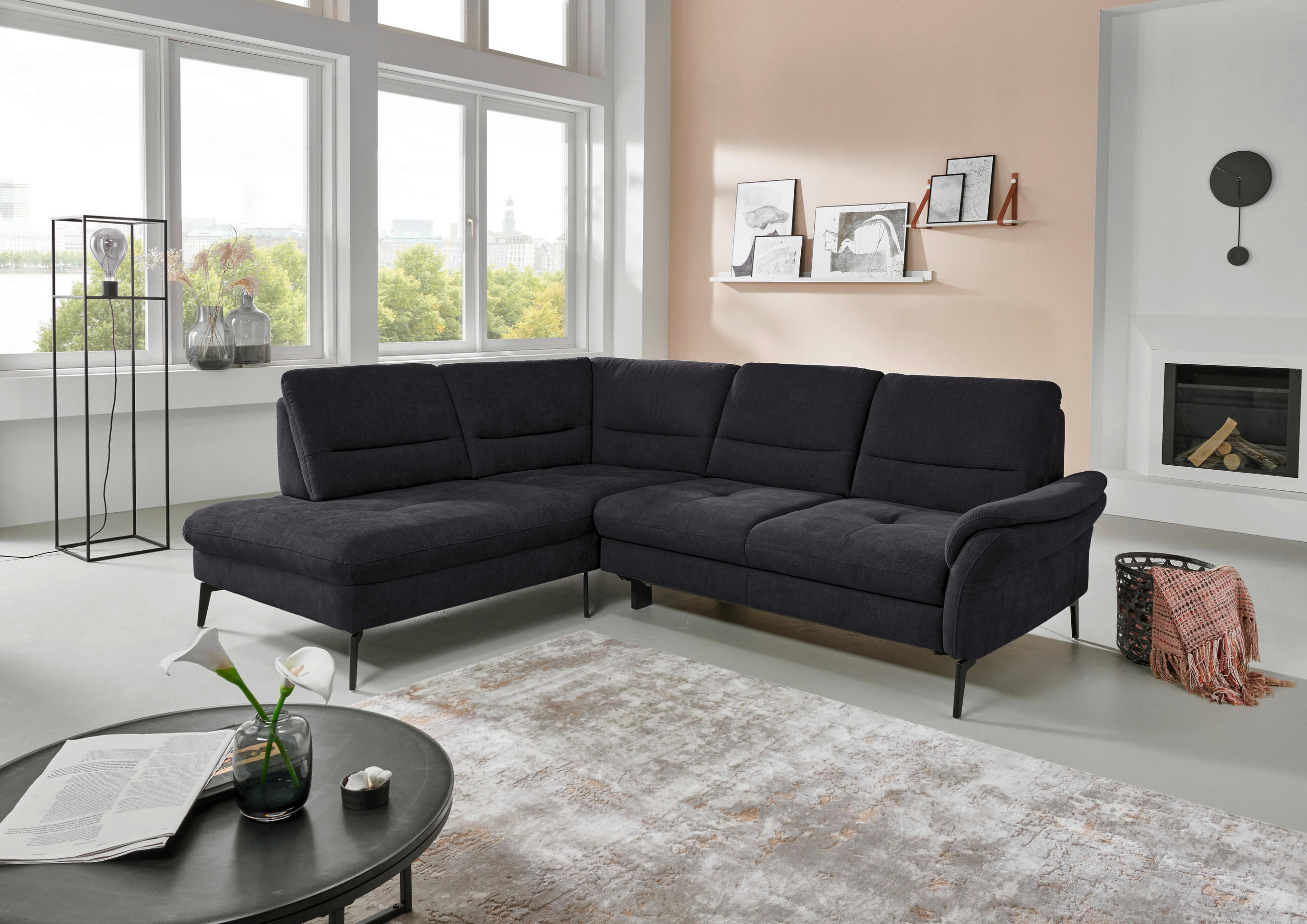 ECKSOFA in Webstoff Anthrazit  - Anthrazit/Schwarz, Design, Textil/Metall (206/256cm) - Beldomo System