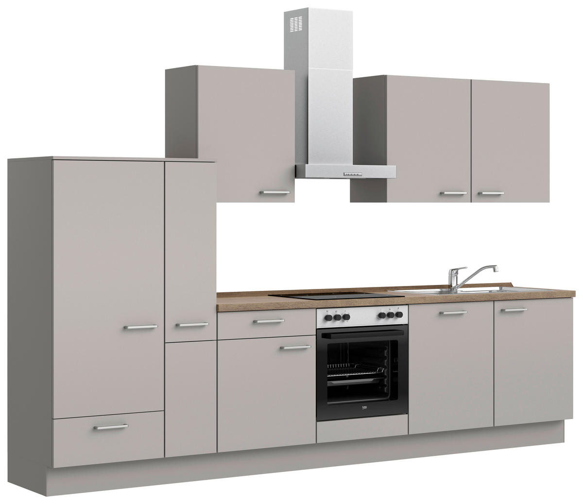 KÜCHENBLOCK 330 cm   in Grau, Eiche dunkel  - Eiche dunkel/Edelstahlfarben, MODERN, Holzwerkstoff/Metall (330cm) - Nobilia