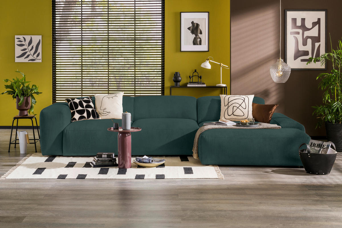 ECKSOFA HANNAH Grün Cord  - Schwarz/Grün, Design, Kunststoff/Textil (343/170cm) - MID.YOU