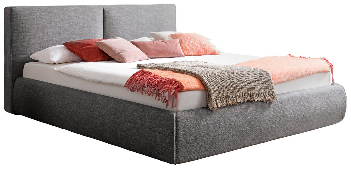 POLSTERBETT 180/200 cm,  in Anthrazit, Lattenrost, Bettkasten,  - Anthrazit/Naturfarben, MODERN, Holz/Textil (180/200cm) - Livetastic