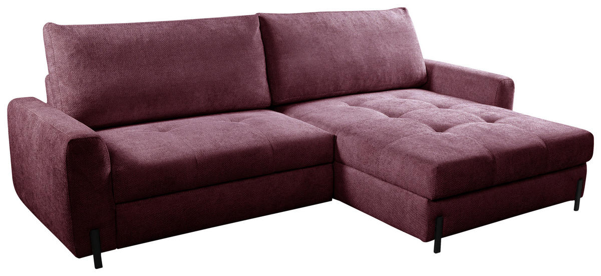 ECKSOFA in Struktur Bordeaux  - Bordeaux/Schwarz, Design, Textil/Metall (265/162cm) - MID.YOU