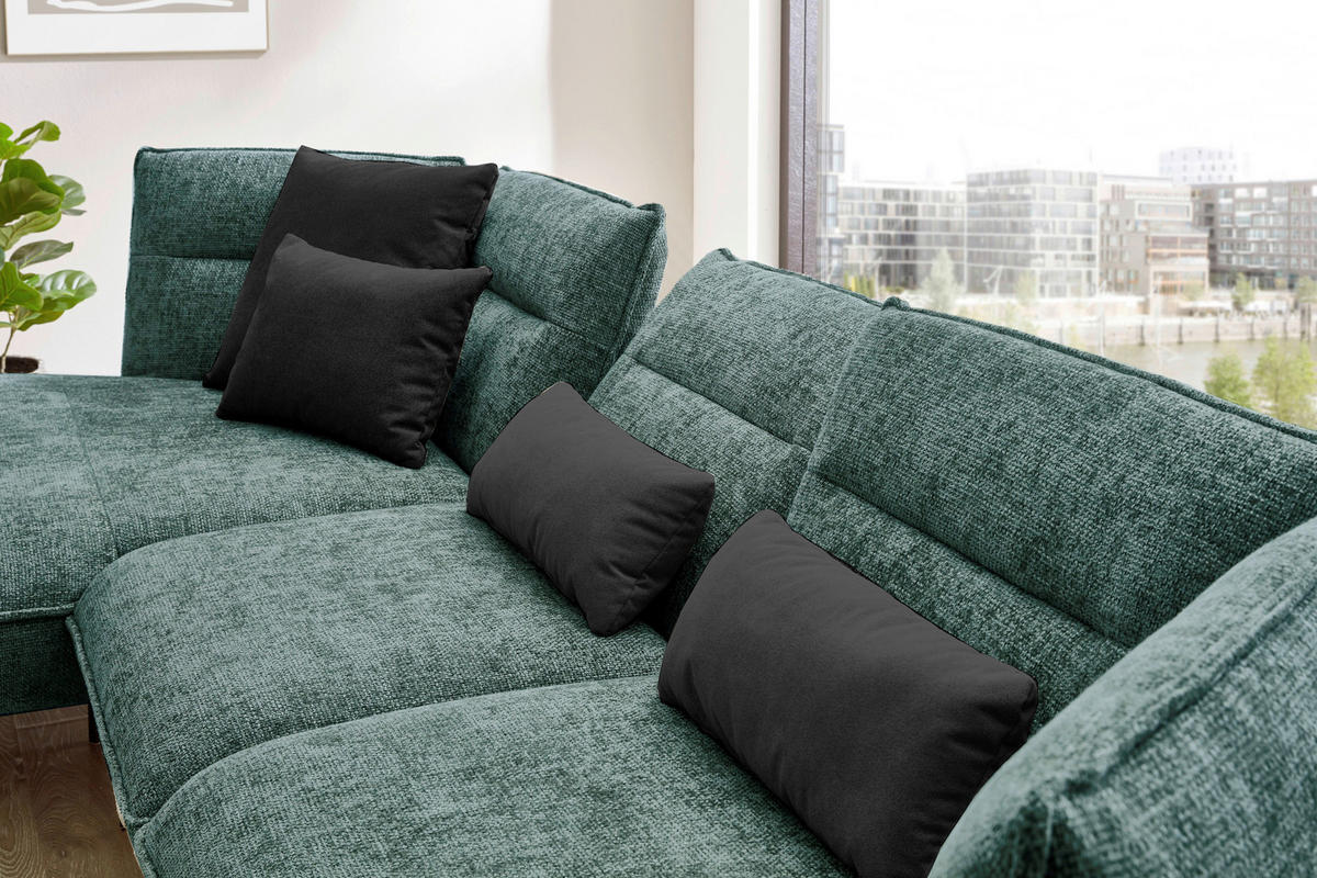 ECKSOFA in Flachgewebe Blau, Grün  - Blau/Schwarz, Design, Textil/Metall (153/339cm) - Moderano