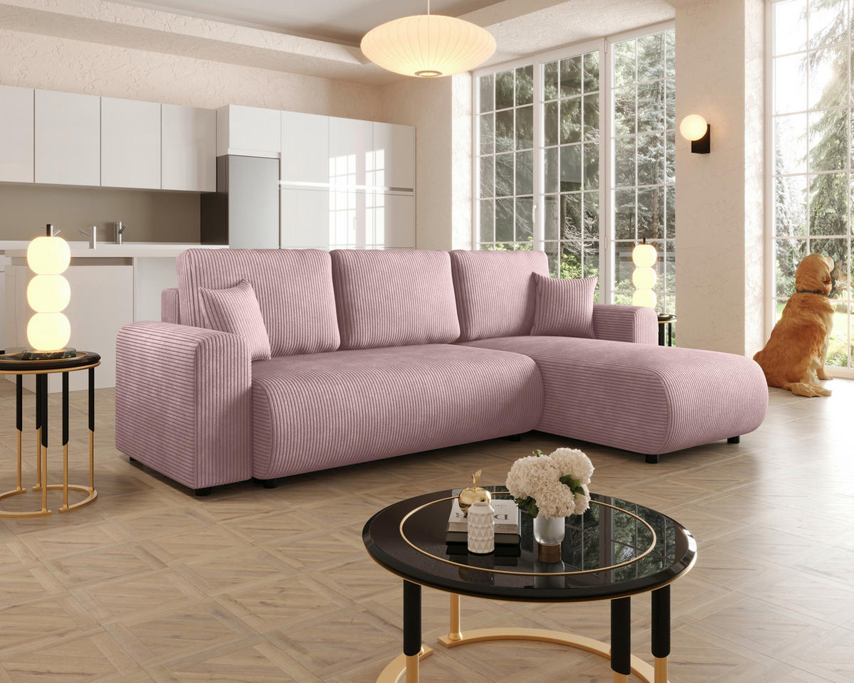 ECKSOFA  in Cord Rosa  - Schwarz/Rosa, KONVENTIONELL, Kunststoff/Textil (246/152cm) - Xora